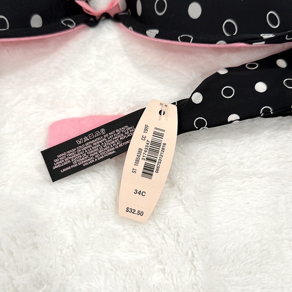 Victoria's Secret Demi Bra Size 34C Black, white, pink EUC polka dot - Picture 2 of 5